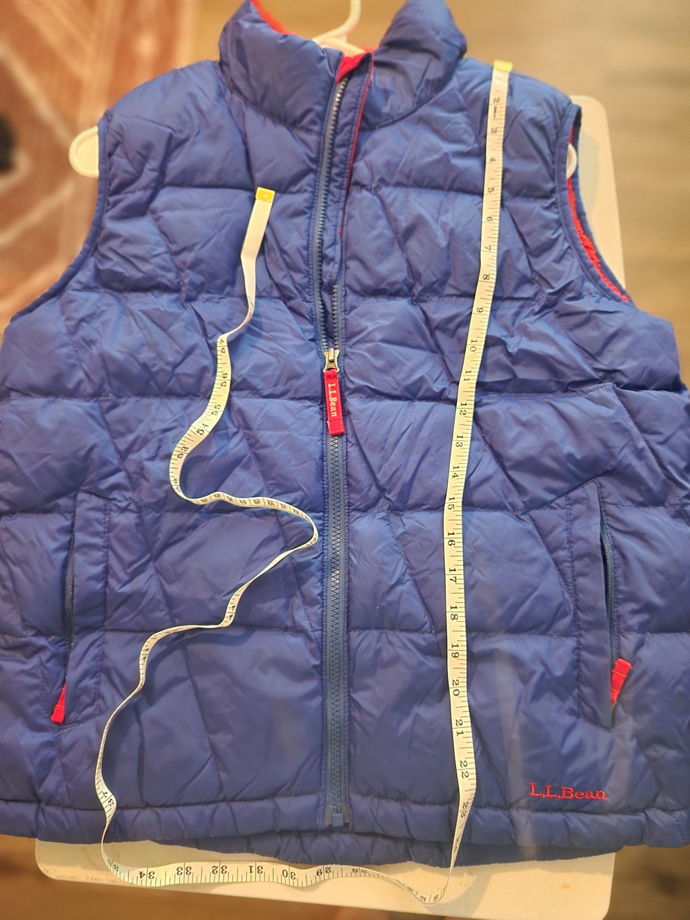 L.L. Bean Blue Quilted Puffer Vest with Red Accents